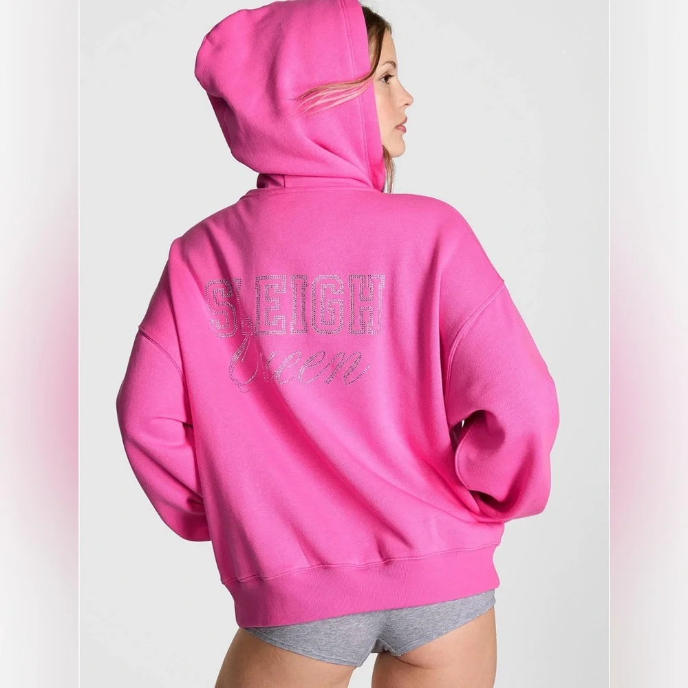 VS PINK LIMITED EDITION IVY FLEECE FULL ZIP HOODIE SLEIGH QUEEN BLING NWT HTF M - Picture 1 of 6